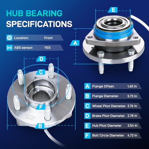BDELI 2 Pack Front Wheel Bearing and Hub Assembly 513121 Replace for 00-11 Chevy Impala, 97-08 Pontiac Grand Prix, 06-09 Cadillac DTS, 99-02 Eldorado, 05-09 Buick Lacrosse, 06-11 Lucerne, 5 Lug w/ABS