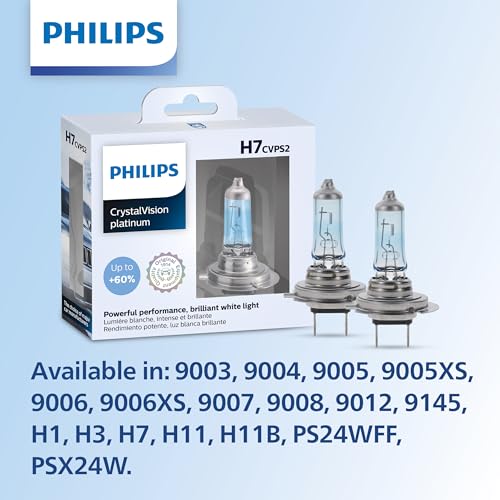 Philips Automotive Lighting 9003 CrystalVision Platinum Superior Upgrade Automotive Replacement Bright White Headlight Bulb, Fits Select High Beam, Low Beam, Fog Positions (2 Pack)