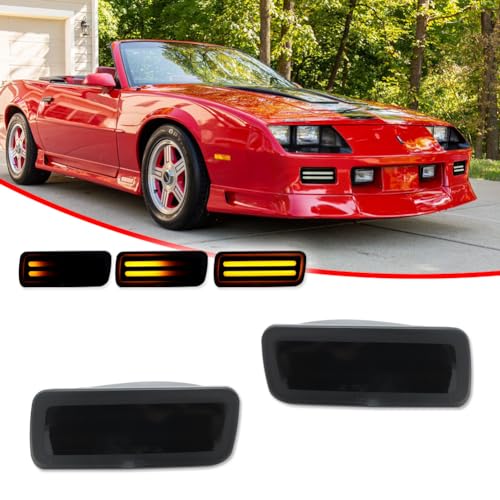 GTINTHEBOX for 1985 1986 1987 1988 1989 1990 1991 1992 Chevy Camaro Front Bumper Turn Signal Daytime Running Light Smoked Lens Switchback White & Amber LED Lamp