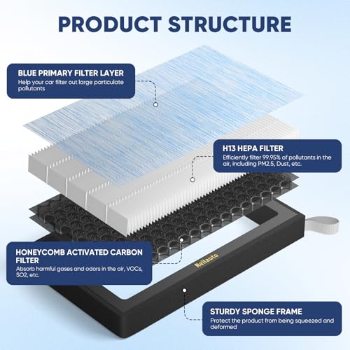 Reilauto Tesla Model 3 Model Y Cabin Air Filter Accessories, 2 Pack H13 HEPA Filter Replacement with Premium Activated Carbon, 4-Stage Filtrtion Structure (2016-2025)