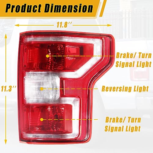 Boine F150 Tail Light Compatible With 2018 2019 2020 Ford F150 F-150 Right Passenger Side Rear Light Brake Lamp - Bulb and Harness Included Replace JL3Z13404H