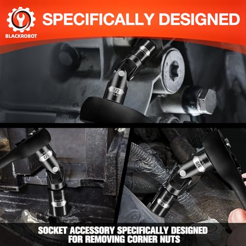 BLACKROBOT Universal Joint Set 3PCS, 1/2" 3/8" 1/4" Drive Socket Adapter Set, Premium CR-V Steel Swivel Socket Set, Access Fasteners at Any Angle
