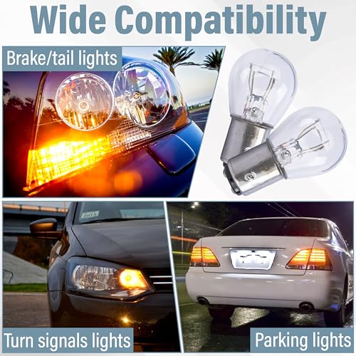 10 PCS 1157 Bulb, P21 5W S25 BAY15D Brake Light Bulb, Double Tail High and Low Foot Turn Signal Bulbs, Universal Halogen Tail Light Parking Lights,Compatible with 7528 2357 2057 1016 1034 1076 (White)