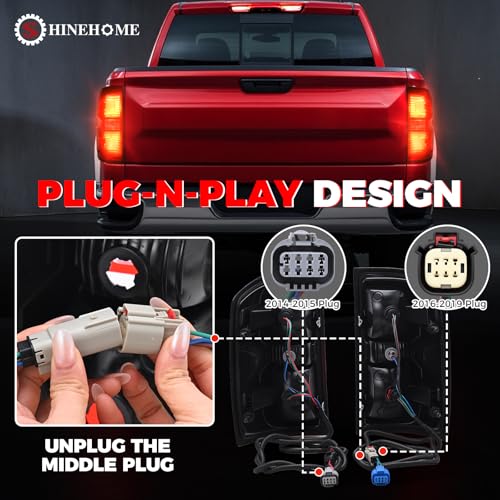 SHINEHOME Tail Light Assembly Compatible with 2016-2019 Chevy Silverado 1500 2500HD 3500HD GMC Sierra 3500HD Left Driver Side Right Passenger Side Taillight Brake Lamp Bulb and Harness