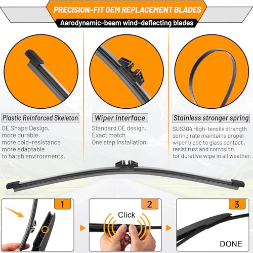 AUTOBOO 3-Pack Windshield Wiper Blades for Ford Explorer 2011-2026, Original Equipment Replacement 26"+22" Front and 11" Rear, All-Weather Performance, Easy One-Click Install