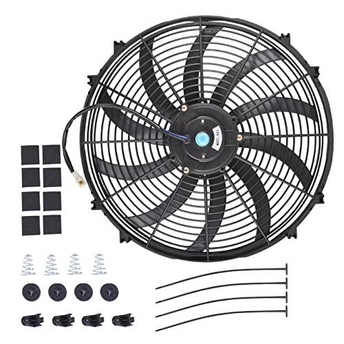 16 Inch Slim Fan Push Pull Electric Radiator Cooling Fan Universal High Performance 12V 120W Motor with Fan Mounting Kit (Black)