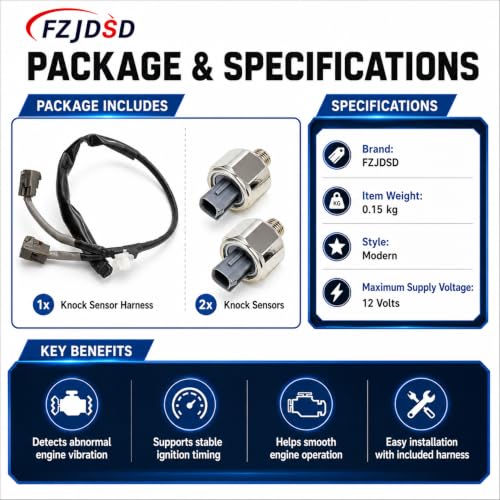 FZJDSD 2pcs Engine Knock Sensor with Harness 8221934010 Compatible with Toyota 4runner 1995-2002 T100 1995-1998 Tacoma 1995-2004 Tundra 2000 2001 2002 3.4L V6 Replace 82219-34010