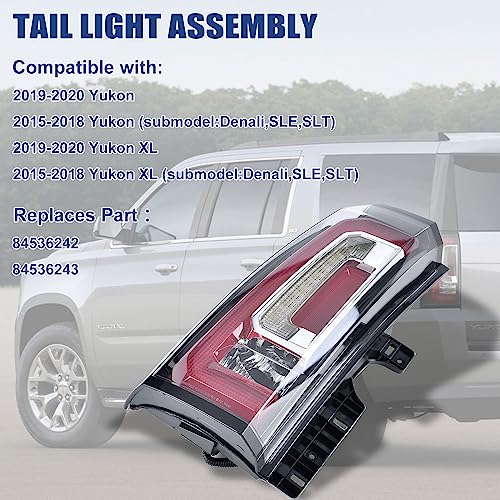 Goopool Tail Lights Assembly Compatible With GMC Yukon/Yukon XL 2015 2016 2017 2018 2019 2020 Left Driver Side LED Lens Taillights Brake Signal Assembly With Bulb