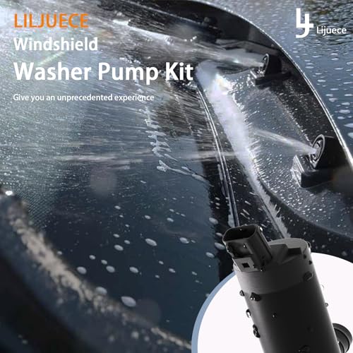 LILJUECE Windshield Washer Pump Replacement for 1997-2014 Ford F150, 2001-2007 Escape, Washer Fluid Pump with 1x2M Hose & 11 Connectors - Replaces OEM 7L8Z-17664-A F6SZ-17664-A F6SU17664DA