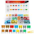 Nilight - 50018R 240pcs Standard and Mini Blade Fuses Set,5A 7.5A 10A 15A 20A 25A 30A ATC APR ATO ATS Standard and ATM APM Mini Automotive Blade Fuse Assortment Kit, Black/Sliver/Pink/Green