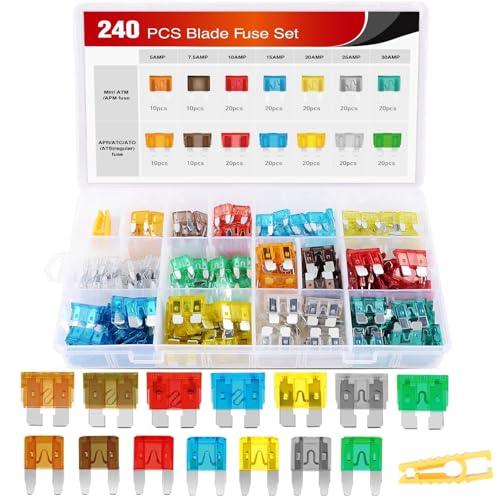 Nilight - 50018R 240pcs Standard and Mini Blade Fuses Set,5A 7.5A 10A 15A 20A 25A 30A ATC APR ATO ATS Standard and ATM APM Mini Automotive Blade Fuse Assortment Kit, Black/Sliver/Pink/Green