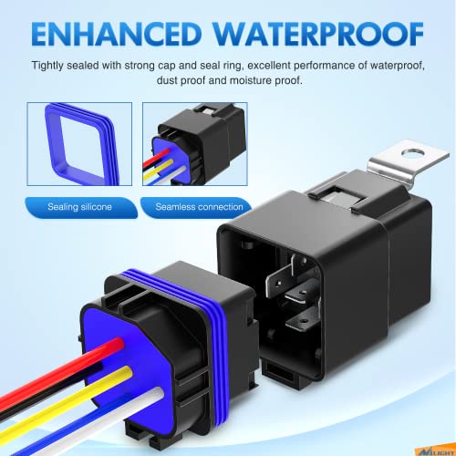 Nilight 5 Pack Waterproof Relay and Harness 40/30 AMP Heavy Duty 12 AWG Tinned Copper Wires 5-PIN SPDT Style 12V Automotive Relay and Harness Set
