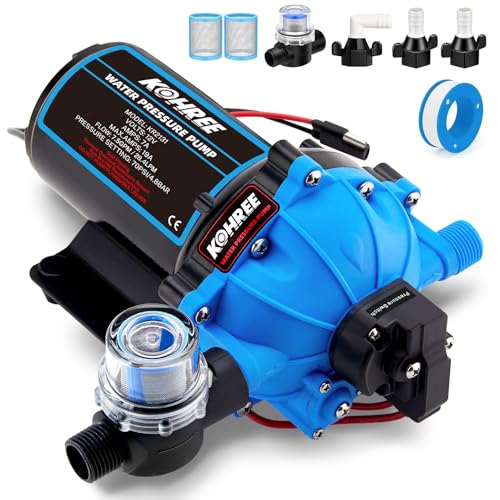 Kohree 12V RV Water Pump 7.5GPM 70PSI Self-Priming 5-Chamber Diaphragm Pump