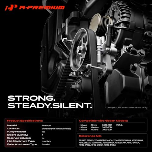 A-Premium Power Steering Pump, with Pulley & Bracket Compatible with Nissan Altima 2007-2012, Maxima 2009-2014, Murano 2009-2014, V6 3.5L Gas Engine Only