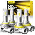 AUXITO Upgraded 9005/HB3 H11/H8/H9 Bulbs Combo, 900% Highly Bright 6500K Cool White, Real 1:1 Mini Size, Canbus Direct Install Plug and Play, Pack of 4