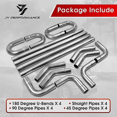 3'' Custom Exhaust Kit Universal Mild Steel 16 Gauge Tubing Mandrel Bend Pipe Straight & U-Bend (16PCS, 2 Packs)