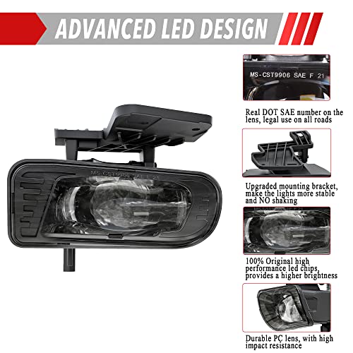 RAMJET4X4 DOT LED Fog Lights Assembly Fog Lamps Replacement Compatible with 1999-2002 GMC Sierra, 2000-2006 GMC Yukon/Yukon XL Pickup Truck, with Bulbs 899 Clear Lens