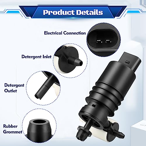 HHCSOP Windshield Washer Pump w/Grommet, Windshield Washer Motor Replacement for Jeep Dodge Chrysler Volkswagen Audi BMW Chevrolet Ford