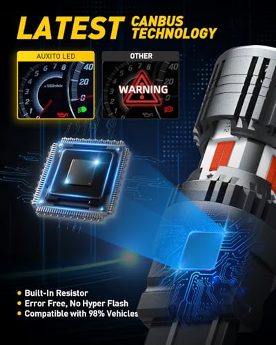 AUXITO CANBUS 3156 3157 LED Bulbs Red with Built-in Resistor 3056 3057 3457R 4057 4156 4157 Anti Hyper Flash Error Free Brake Lights, Tail Lights, Stop Lights, Turn Signal Lights, Pack of 2