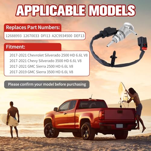 Diesel Exhaust Fluid DEF Injector for Chevy Silverado 2500HD/3500HD 2017-2022 & GMC Sierra 2500HD 2017-2022, Sierra 3500HD 2017-2019 6.6L V8 Diesel Replace# 12688993 12670033 DFI13