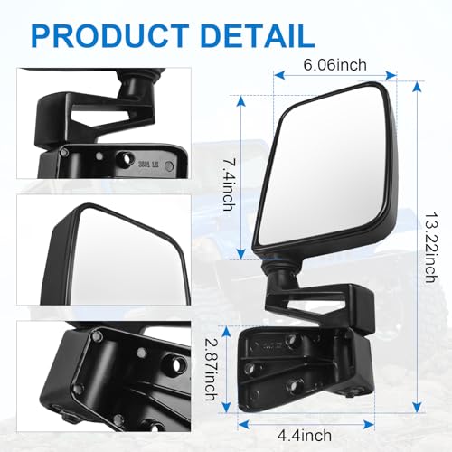 JDMSPEED Pair Driver & Passenger Side View Mirrors Compatible with Jeep Wrangler 1987-2002 Manual Folding No Heated with Black Cover Replace# CH1320102 CH1321102