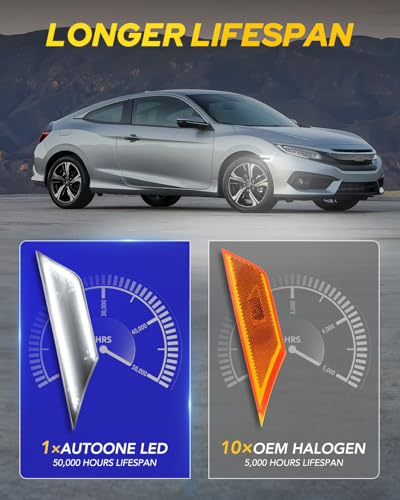 AUTOONE Switchback LED Side Marker Lights Compatible With 10th Gen Honda Civic 2016-2021, Amber Yellow Turn Signals & White Daytime Running Lights, Smoked Lens, 2PCS