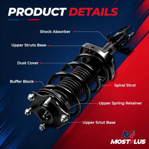 MOSTPLUS Front+Rear Complete Struts Shocks Assembly Compatible for 2004 2005 2006 Toyota Camry Solara Lexus ES330 172205 172206 172208 172207 Coil Spring