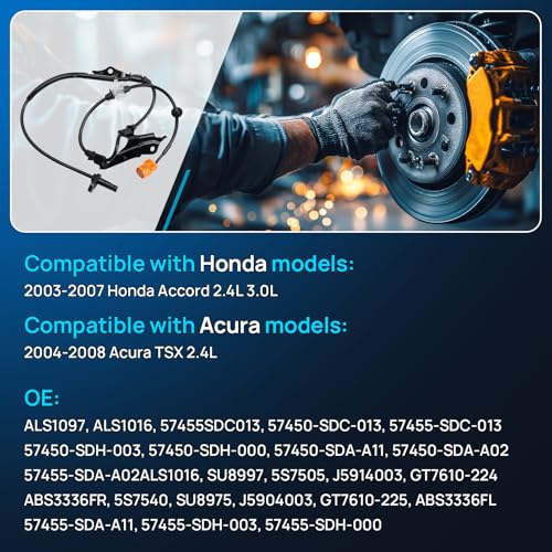 ABS Wheel Speed Sensor Front Left Right Fits for Honda Accord 2.4L 3.0L 2003 2004 2005 2006 2007, Acura TSX 2004-2008, Driver Passenger Side ABS Sensors, 2pcs, 57450-SDC-013 57455-SDC-013