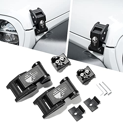 Seven Sparta Hood Latches Aluminum Hood Catch Compatible with Jeep Wrangler JK/JKU 2007-2017, JL/JLU 2018-2022 & Jeep Gladiator 2020-2022, 1 Pair (Skull)