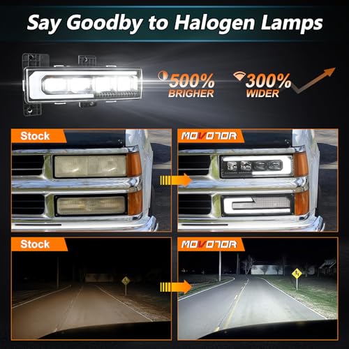 MOVOTOR LED Headlight Assembly 500% Bright Anti-glare Headlights with Welcome DRL Turn Signal Compatible with 1988-1998 Chevy GMC C/K 1500 2500 3500 Suburban Silverado Tahoe Yukon