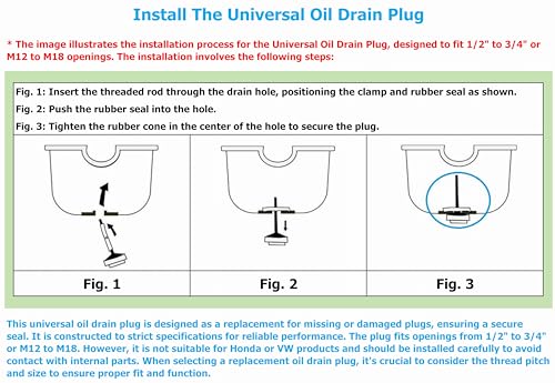 Dsnaduo 3 PCS Universal Oil Pan Drain Plug, Replace 65109 090-080 090-080CD, Fit 1/2 in. to 3/4 in. Or M12 to M18 Hole