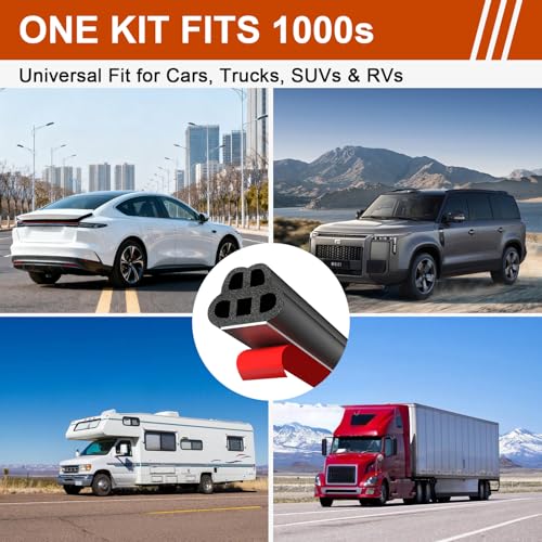 alophoty 34 Ft Car Door Seal Strip Universal Self Adhesive Automotive Weather Stripping, Double Layer 5-Hole Car Door Soundproofing Strip, Rubber Seal Strip for Cars Trucks SUVs RVs