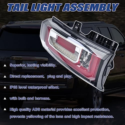 Goopool Tail Lights Assembly Compatible With GMC Yukon/Yukon XL 2015 2016 2017 2018 2019 2020 Left Driver Side LED Lens Taillights Brake Signal Assembly With Bulb