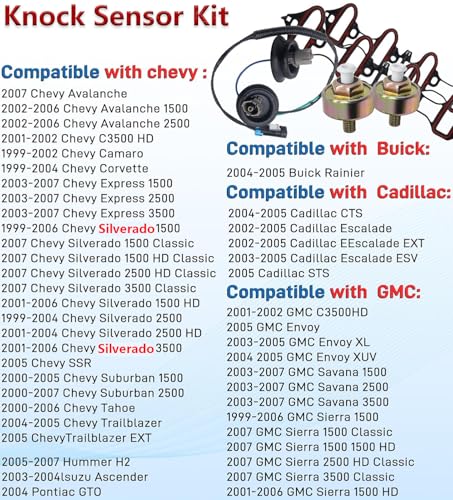 Knock Sensors Wiring Harness and Intake Manifold Gasket Kit for Chevy Suburban Silverado Avalanche Tahoe GMC Sierra Yukon, for Cadillac & More GM Vehicles | Replace# 12601822 12589867 917-033