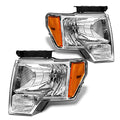 ADCARLIGHTS 2009 2010 2011 2012 2013 2014 Ford F150 Pickup Headlight Assembly for 09-14 Ford F150 Clear Lens Chrome Housing with Amber Reflector Headlamp Replacement Left and Right Pair（W/O Bulbs）