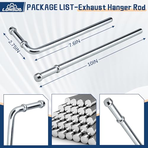 Lonsda 16PCS Universal Exhaust Rubber Hanger Heavy Duty Exhaust Hanger Rod Exhaust Pipe Hanger Weld On - 3/8" Rod 7.6" Long + Straight 10" Long