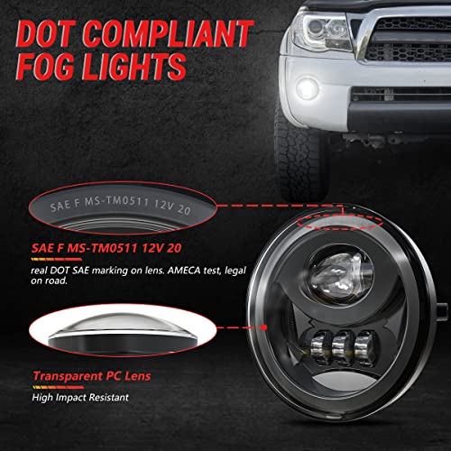 GXENOGO LED Fog Light Assembly for Tacoma 2005-2011/ Solara 2004-2006/ Sequoia 2008-2015/ Tundra 2007-2013- Pair, Black
