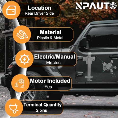 NPAUTO Rear Left Driver Side Power Window Regulator with Motor fit for 07-14 Chevy Tahoe, GMC Yukon, Cadillac Escalade 2007 2008 2009 2010 2011 2012 2013 2014, 741-390
