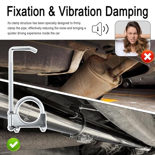 2.5 Exhaust Clamps with Hanger,Adjustable Car Exhaust Hangers & Clamp for Exhausts Pipe Fixing & Vibration Damping,Short Version Car Muffler Clamp for Exhausts System