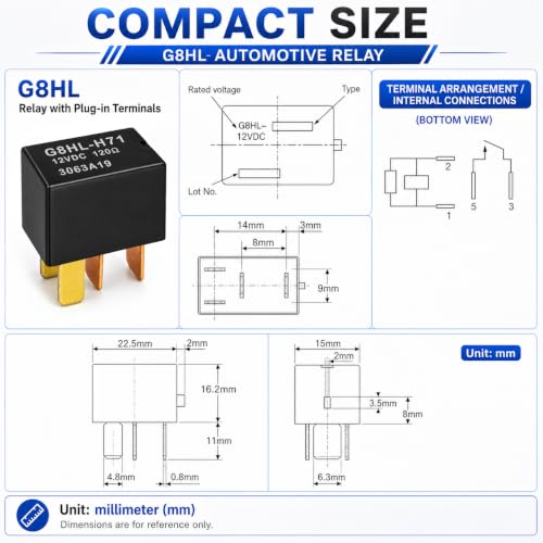 Relay G8HL-H71 (Set of 2), 39794-SDA-A03 39794-SDA-A05 12VDC Automotive Relay - Compatible for 2003-2014 Accord 2006-2014 Civic 2007-2014 Acura MDX CR-V