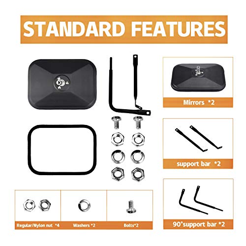 JUSTTOP Mirrors Doors Off, Side View Mirrors Compatible with Jeep Wrangler CJ YJ TJ JK JL & Unlimited，Quicker Install Door Hinge Mirror for Safe Doors Off Driving, Car Exterior Accessories- 2Pack