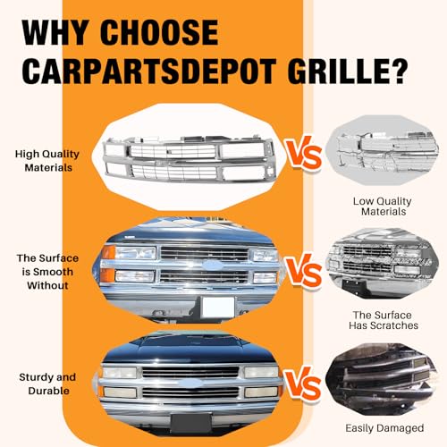 CarPartsDepot Front Grille Grill Chrome Shell with Insert Compatible With Chevrolet 1994-2000 C/K 1500 2500 3500 Tahoe Blazer For Models w/Dual Headlights