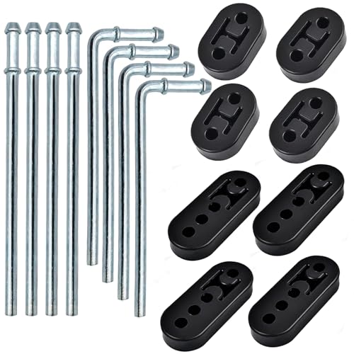 CAROTUPY Heavy Duty Rubber Exhaust Hanger Rod Set, 7.6" Long 3/8"Rod 90° + 10" Long Straight Muffler Hanger + 2 Hole 4 Hole Rubber EPDM Bushing Exhaust Rubber Hanger for Automotive (16Pcs)