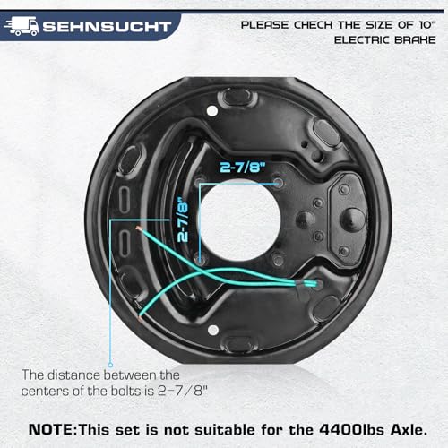 Trailer Axle Electric Brake Kit, Pair of 5-Hole, 4.5" Bolt Circle Brake Drum with 10" x 2 1/4" Self-Adjusting Electric Brakes for 3500 lb Axles, Replacement 10”(not for 4400lb) Brake Hub Drum Assembly
