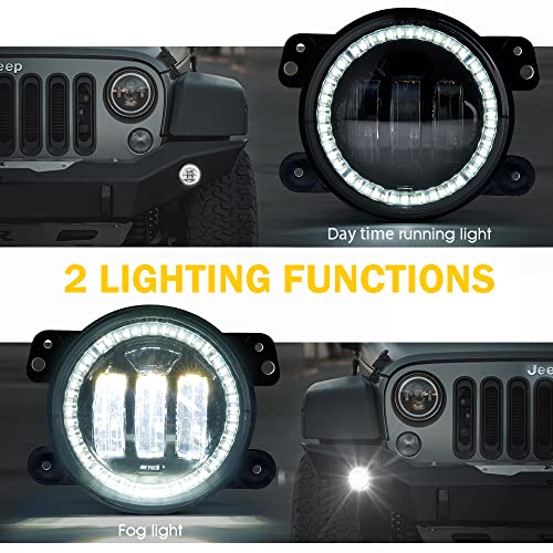4 Inch 60W LED Fog Light w/White Halo DRL Compatible with 07-18 Jeep JK JKU