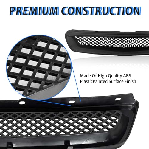 Kspeed Front Bumper Grille Fit 1996 1997 1998 for Civic CX/DX/EX/LX/HX,ABS Plastic Type-R Black Mesh Front Upper Grill Guard Replacement Part