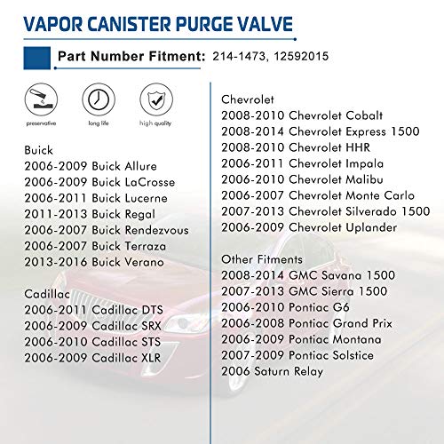 Emission Vapor Canister Purge Solenoid Valve Replaces GM 214-1473 12592015 Compatible with 2008-2014 Express 1500 2008-2014 GMC Savana 1500 2006-2008 Pontiac Grand Prix EVCP Vent Purge Control