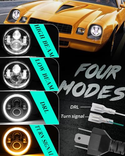 ZIMABLUE 7 inch led Headlight Round 2pc Projector 7 inch Halo led Headlight H6024 DOT Approved Hi/Lo Beam DRL Amber Turn Signal Compatible with Jeep Wrangler JK TJ CJ Compatible with Chevy and miata