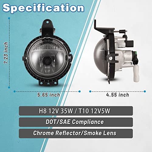 AUTOWIKI Front Bumper Fog Light Assembly for 2007-2015 Mini Cooper R56/ Convertible, 2006-2013 Mini Clubman With Smoke Lens 2PCS Fog Lights Replacement Set