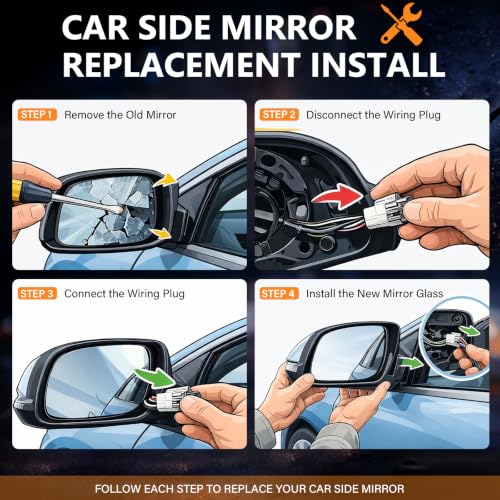 Driver Side Heated Mirror Glass Replacement for 2003-2007 Cadillac Escalade, Chevrolet Avalanche, Silverado, Suburban, Tahoe, GMC Sierra, Yukon - Exterior Side View Convex Mirror with Turn Signal